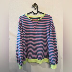 Amazon Essentials Pink and Blue Striped Long Sleeve Tee